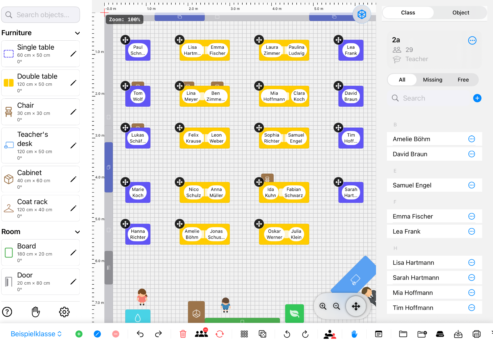Classroom Planer on an iPad in landscape with a fictional example class