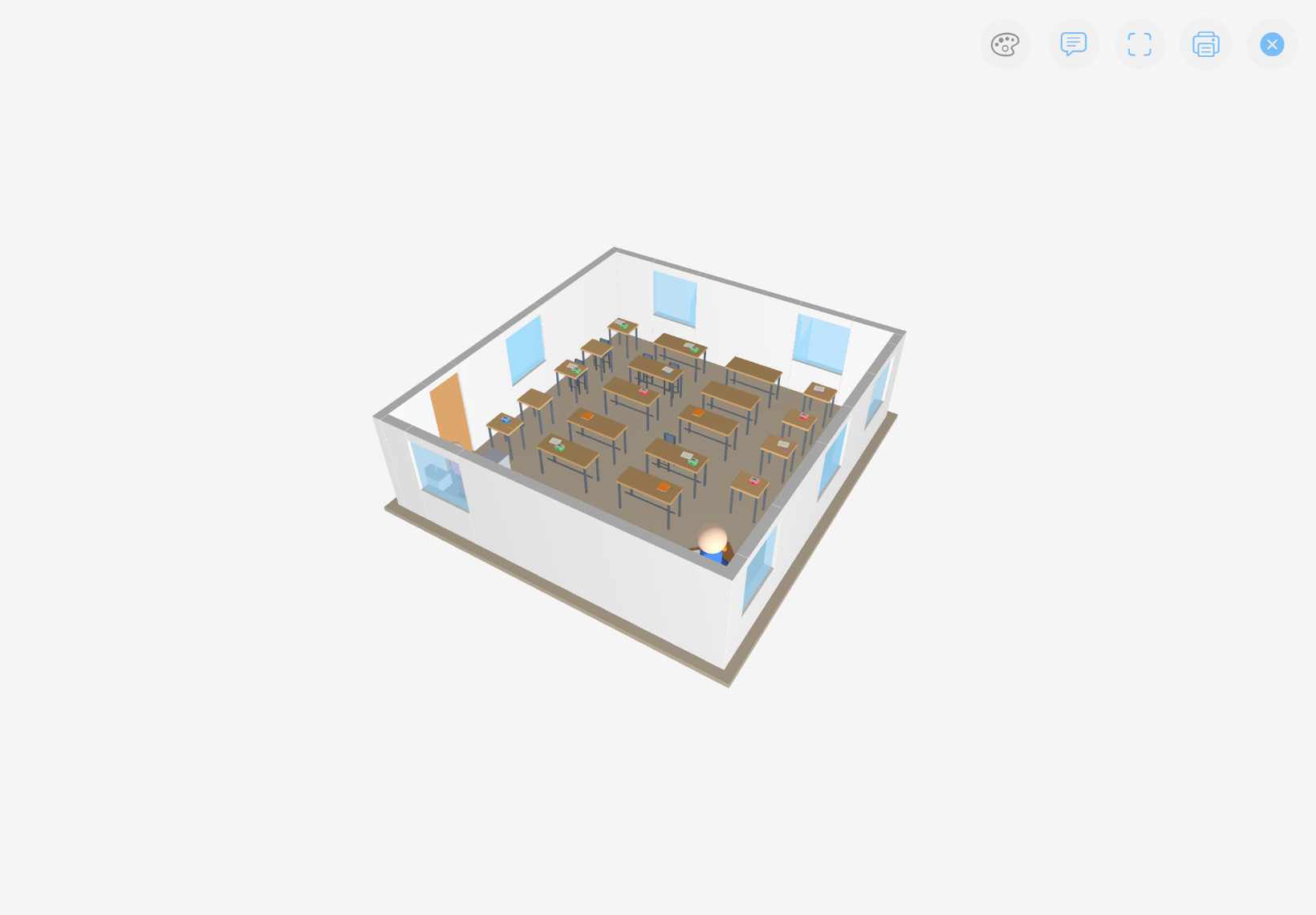 Current 3D preview of a classroom on iPad in landscape